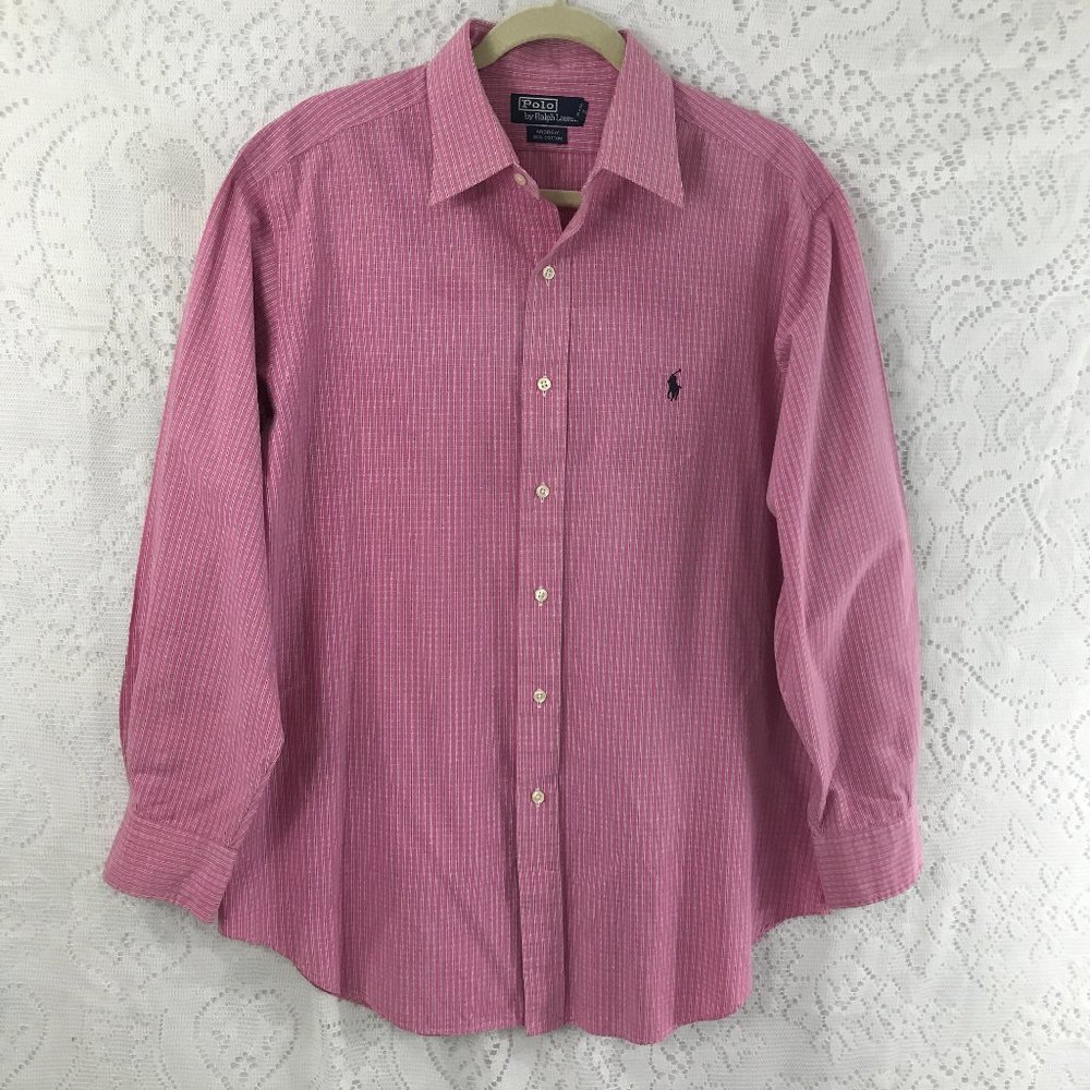 Ralph Lauren Mens Pink Mini Plaid Button Up Shirt XL